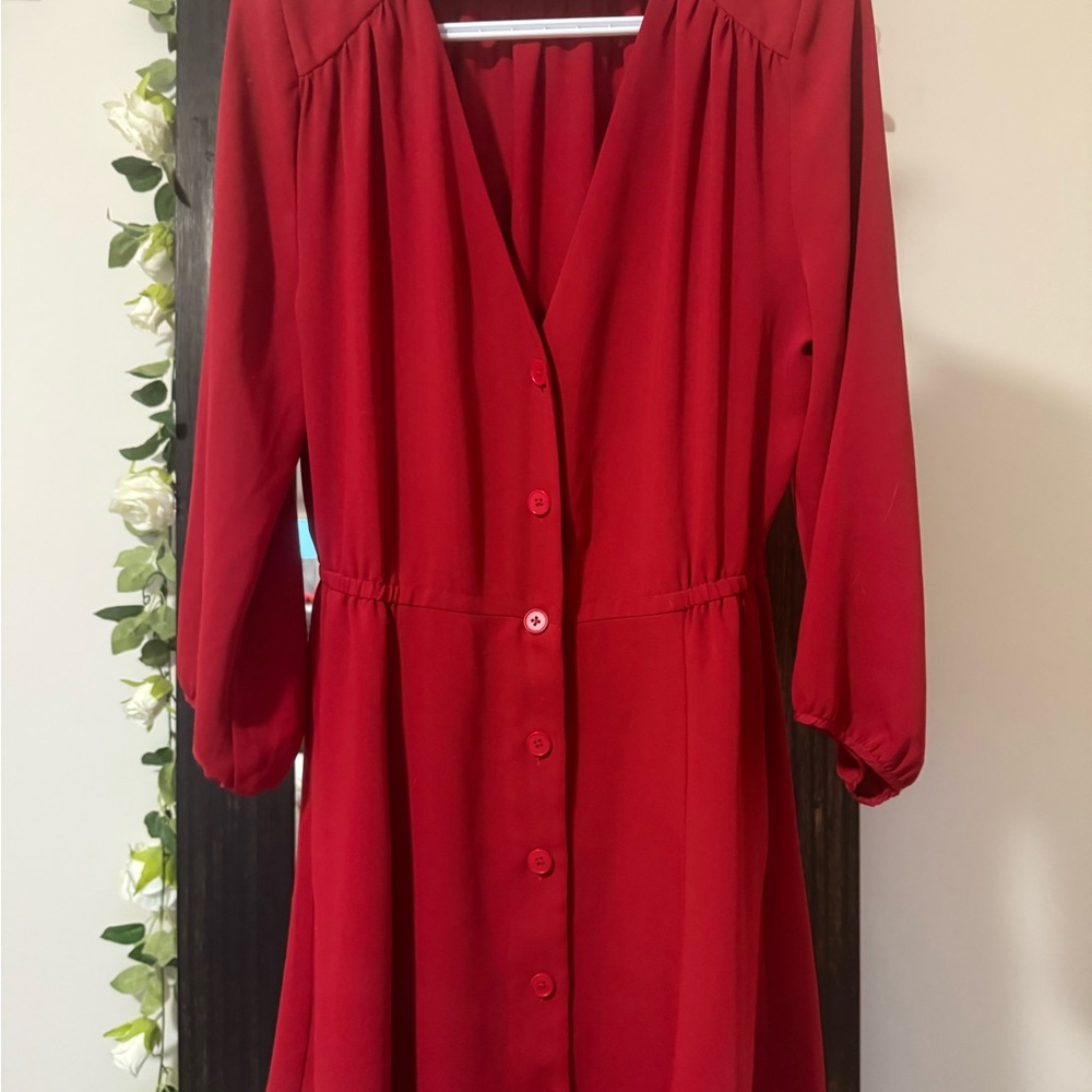 Babaton Vibrant Red Long Sleeve Dress